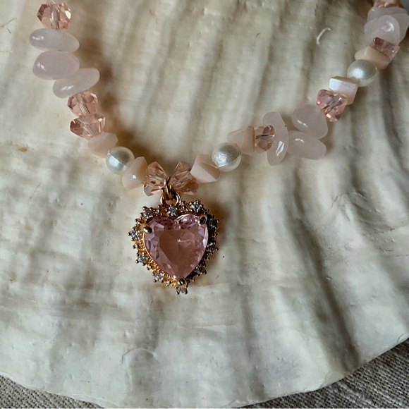 Pink and Purple Heart Shaped Necklaces with natural stones - Picture 5 of 15